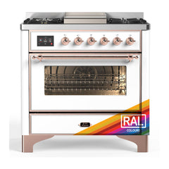 ILVE Majestic III Series 36 Inch Dual Fuel Range with 6 Sealed Burners, Griddle, Triple Glass Door — RAL, Copper trim, Liquid Propane
