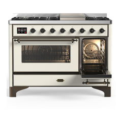 ILVE Majestic III 48 inch Dual Fuel Range with 8 Burners and Griddle, Dual Function Burner up to 25,000 BTU Natural Gas, Triple Glass Door - UM48FNR3AWB