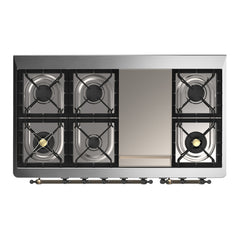 ILVE Majestic III 48 inch Dual Fuel Range with 8 Burners and Griddle, Dual Function Burner up to 25,000 BTU Natural Gas, Triple Glass Door - UM48FNR3AWB