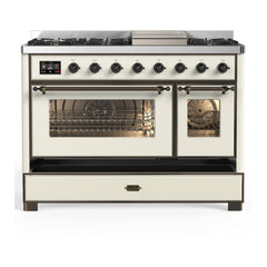 ILVE Majestic III 48 inch Dual Fuel Range with 8 Burners and Griddle, Dual Function Burner up to 25,000 BTU Natural Gas, Triple Glass Door - UM48FNR3AWB