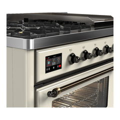 ILVE Majestic III 48 inch Dual Fuel Range with 8 Burners and Griddle, Dual Function Burner up to 25,000 BTU Natural Gas, Triple Glass Door - UM48FNR3AWB