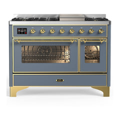 ILVE Majestic III 48 inch Dual Fuel Range with 8 Burners and Griddle, Dual Function Burner up to 25,000 BTU Natural Gas, Triple Glass Door - UM48FNR3AWB