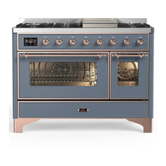 ILVE Majestic III 48 inch Dual Fuel Range with 8 Burners and Griddle, Dual Function Burner up to 25,000 BTU Natural Gas, Triple Glass Door - UM48FNR3AWB