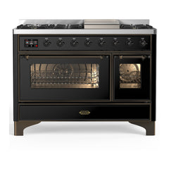 ILVE Majestic III 48 inch Dual Fuel Range with 8 Burners and Griddle, Dual Function Burner up to 25,000 BTU Natural Gas, Triple Glass Door - UM48FNR3AWB