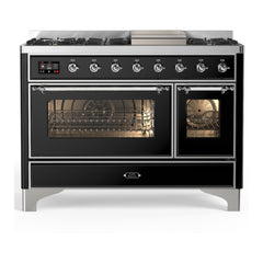 ILVE Majestic III 48 inch Dual Fuel Range with 8 Burners and Griddle, Dual Function Burner up to 25,000 BTU Natural Gas, Triple Glass Door - UM48FNR3AWB