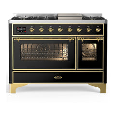 ILVE Majestic III 48 inch Dual Fuel Range with 8 Burners and Griddle, Dual Function Burner up to 25,000 BTU Natural Gas, Triple Glass Door - UM48FNR3AWB