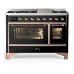 ILVE Majestic III 48 inch Dual Fuel Range with 8 Burners and Griddle, Dual Function Burner up to 25,000 BTU Natural Gas, Triple Glass Door - UM48FNR3AWB