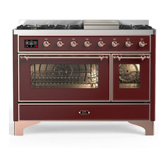 ILVE Majestic III 48 inch Dual Fuel Range with 8 Burners and Griddle, Dual Function Burner up to 25,000 BTU Natural Gas, Triple Glass Door - UM48FNR3AWB