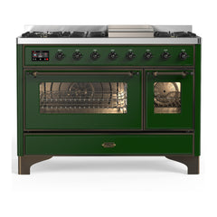 ILVE Majestic III 48 inch Dual Fuel Range with 8 Burners and Griddle, Dual Function Burner up to 25,000 BTU Natural Gas, Triple Glass Door - UM48FNR3AWB