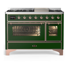 ILVE Majestic III 48 inch Dual Fuel Range with 8 Burners and Griddle, Dual Function Burner up to 25,000 BTU Natural Gas, Triple Glass Door - UM48FNR3AWB
