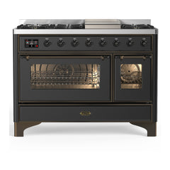 ILVE Majestic III 48 inch Dual Fuel Range with 8 Burners and Griddle, Dual Function Burner up to 25,000 BTU Natural Gas, Triple Glass Door - UM48FNR3AWB