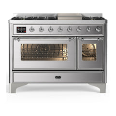 ILVE Majestic III 48 inch Dual Fuel Range with 8 Burners and Griddle, Dual Function Burner up to 25,000 BTU Natural Gas, Triple Glass Door - UM48FNR3AWB