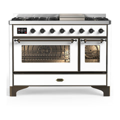 ILVE Majestic III 48 inch Dual Fuel Range with 8 Burners and Griddle, Dual Function Burner up to 25,000 BTU Natural Gas, Triple Glass Door - UM48FNR3AWB