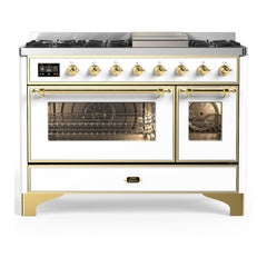 ILVE Majestic III 48 inch Dual Fuel Range with 8 Burners and Griddle, Dual Function Burner up to 25,000 BTU Natural Gas, Triple Glass Door - UM48FNR3AWB