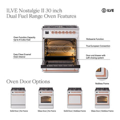 ILVE Nostalgie II Noblesse 30 inch Triple Glass Door Dual Fuel Range with 5 Burners - UN30NMP