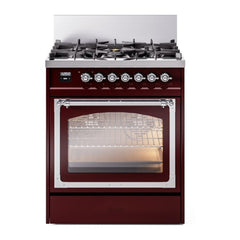 ILVE Nostalgie II Noblesse 30 inch Triple Glass Door Dual Fuel Range with 5 Burners - UN30NMP