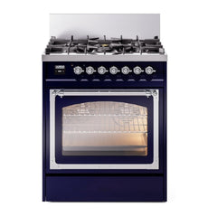 ILVE Nostalgie II Noblesse 30 inch Triple Glass Door Dual Fuel Range with 5 Burners - UN30NMP
