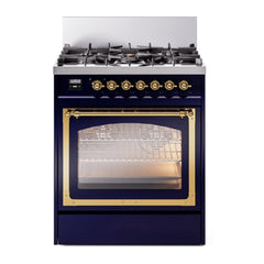 ILVE Nostalgie II Noblesse 30 inch Triple Glass Door Dual Fuel Range with 5 Burners - UN30NMP