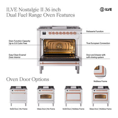 ILVE Nostalgie II Noblesse 30 inch Triple Glass Door Dual Fuel Range with 5 Burners - UN30NMP
