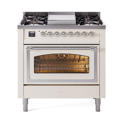 ILVE Nostalgie II Noblesse 36 inch Dual Fuel Range with 6 Burners and Griddle ,Triple Glass Door - UN36FNM