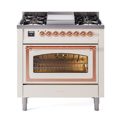 ILVE Nostalgie II Noblesse 36 inch Dual Fuel Range with 6 Burners and Griddle ,Triple Glass Door - UN36FNM