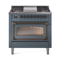 ILVE Nostalgie II Noblesse 36 inch Dual Fuel Range with 6 Burners and Griddle ,Triple Glass Door - UN36FNM