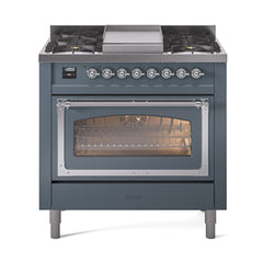 ILVE Nostalgie II Noblesse 36 inch Dual Fuel Range with 6 Burners and Griddle ,Triple Glass Door - UN36FNM