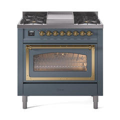 ILVE Nostalgie II Noblesse 36 inch Dual Fuel Range with 6 Burners and Griddle ,Triple Glass Door - UN36FNM