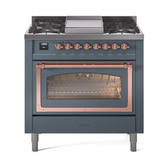ILVE Nostalgie II Noblesse 36 inch Dual Fuel Range with 6 Burners and Griddle ,Triple Glass Door - UN36FNM