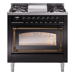 ILVE Nostalgie II Noblesse 36 inch Dual Fuel Range with 6 Burners and Griddle ,Triple Glass Door - UN36FNM