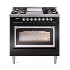 ILVE Nostalgie II Noblesse 36 inch Dual Fuel Range with 6 Burners and Griddle ,Triple Glass Door - UN36FNM