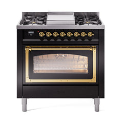 ILVE Nostalgie II Noblesse 36 inch Dual Fuel Range with 6 Burners and Griddle ,Triple Glass Door - UN36FNM