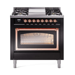 ILVE Nostalgie II Noblesse 36 inch Dual Fuel Range with 6 Burners and Griddle ,Triple Glass Door - UN36FNM
