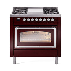 ILVE Nostalgie II Noblesse 36 inch Dual Fuel Range with 6 Burners and Griddle ,Triple Glass Door - UN36FNM