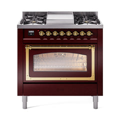 ILVE Nostalgie II Noblesse 36 inch Dual Fuel Range with 6 Burners and Griddle ,Triple Glass Door - UN36FNM