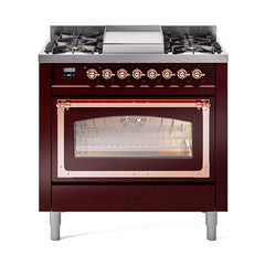 ILVE Nostalgie II Noblesse 36 inch Dual Fuel Range with 6 Burners and Griddle ,Triple Glass Door - UN36FNM