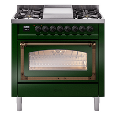 ILVE Nostalgie II Noblesse 36 inch Dual Fuel Range with 6 Burners and Griddle ,Triple Glass Door - UN36FNM