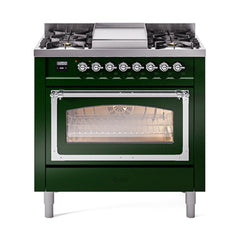 ILVE Nostalgie II Noblesse 36 inch Dual Fuel Range with 6 Burners and Griddle ,Triple Glass Door - UN36FNM