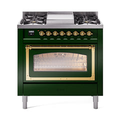 ILVE Nostalgie II Noblesse 36 inch Dual Fuel Range with 6 Burners and Griddle ,Triple Glass Door - UN36FNM