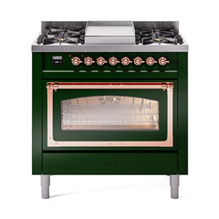 ILVE Nostalgie II Noblesse 36 inch Dual Fuel Range with 6 Burners and Griddle ,Triple Glass Door - UN36FNM