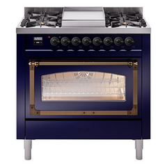 ILVE Nostalgie II Noblesse 36 inch Dual Fuel Range with 6 Burners and Griddle ,Triple Glass Door - UN36FNM