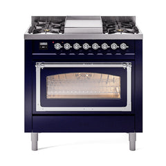 ILVE Nostalgie II Noblesse 36 inch Dual Fuel Range with 6 Burners and Griddle ,Triple Glass Door - UN36FNM