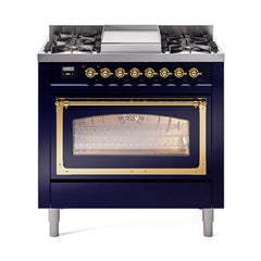 ILVE Nostalgie II Noblesse 36 inch Dual Fuel Range with 6 Burners and Griddle ,Triple Glass Door - UN36FNM