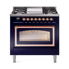 ILVE Nostalgie II Noblesse 36 inch Dual Fuel Range with 6 Burners and Griddle ,Triple Glass Door - UN36FNM