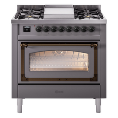 ILVE Nostalgie II Noblesse 36 inch Dual Fuel Range with 6 Burners and Griddle ,Triple Glass Door - UN36FNM