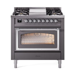 ILVE Nostalgie II Noblesse 36 inch Dual Fuel Range with 6 Burners and Griddle ,Triple Glass Door - UN36FNM