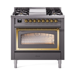 ILVE Nostalgie II Noblesse 36 inch Dual Fuel Range with 6 Burners and Griddle ,Triple Glass Door - UN36FNM
