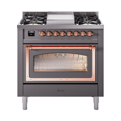 ILVE Nostalgie II Noblesse 36 inch Dual Fuel Range with 6 Burners and Griddle ,Triple Glass Door - UN36FNM