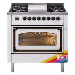 ILVE Nostalgie II Noblesse 36 inch Dual Fuel Range with 6 Burners and Griddle ,Triple Glass Door - UN36FNM