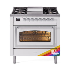 ILVE Nostalgie II Noblesse 36 inch Dual Fuel Range with 6 Burners and Griddle ,Triple Glass Door - UN36FNM